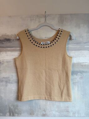 Vintage St. John Collection by Marie Gray Santana Knit Tank Striped Trim S